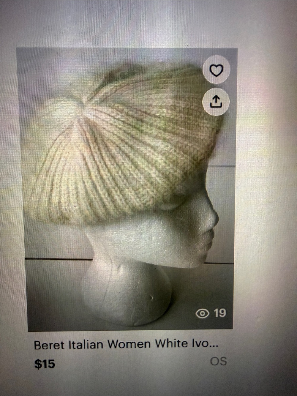 Beret Italian Women White Ivory Rabbit Fur Wool Beanie Hat